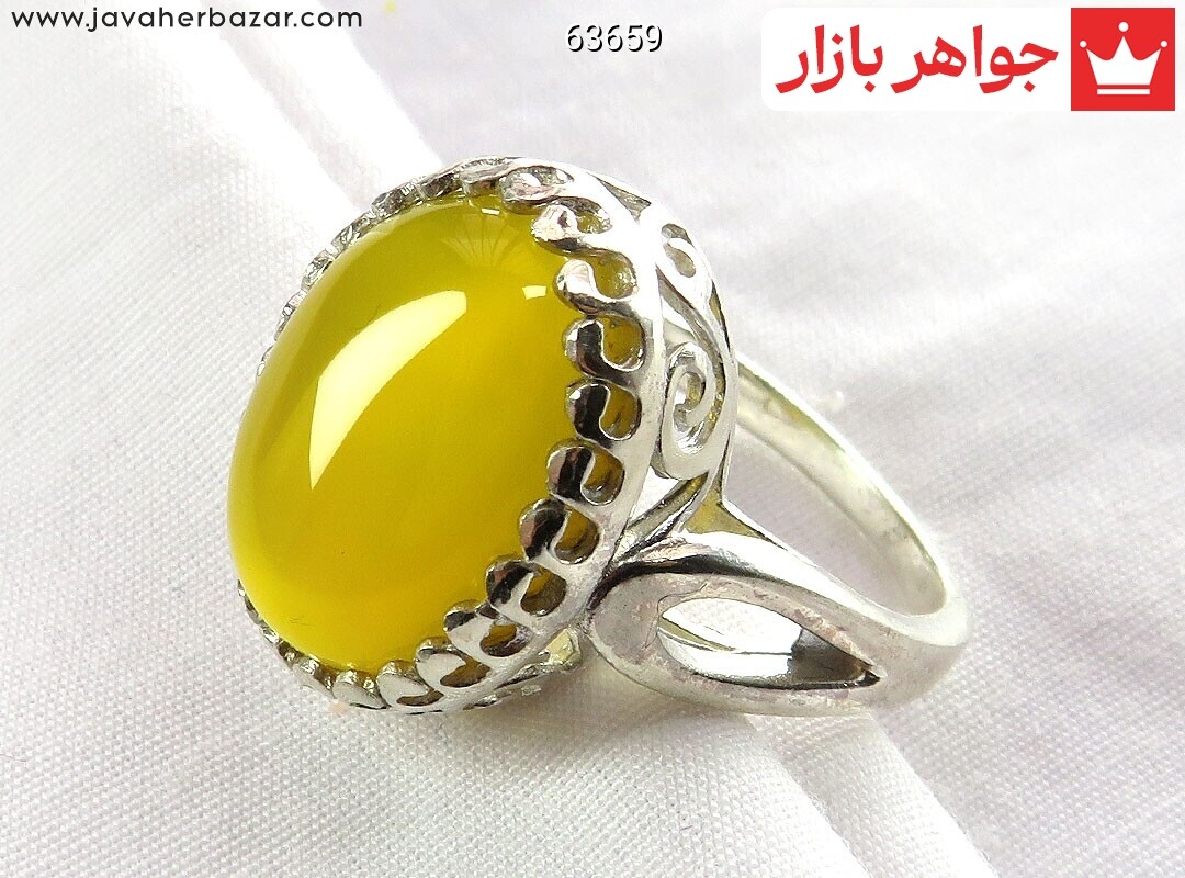 انگشتر نقره عقیق زرد طرح هستی زنانه [شرف الشمس] رنگ تقویت شده